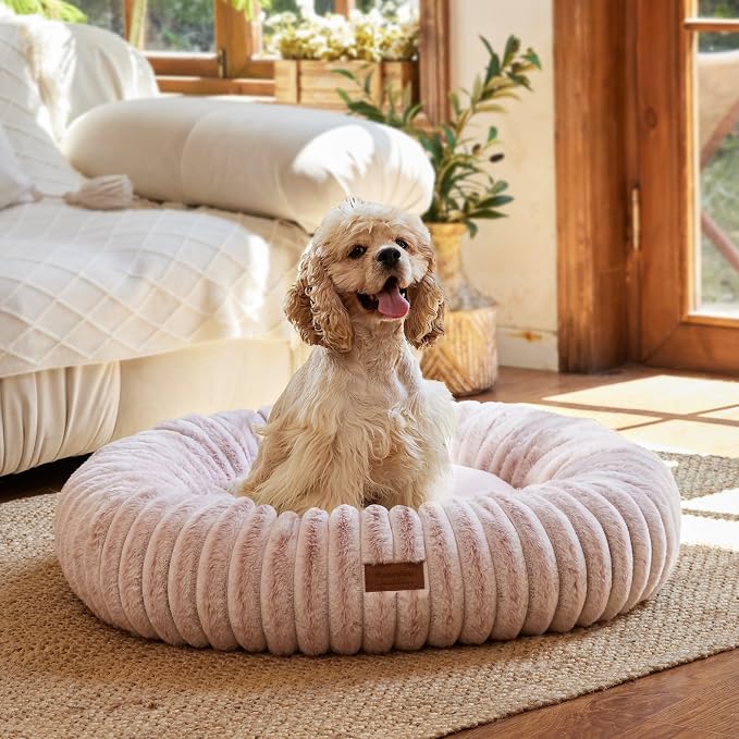 FUKUMARU Dog Bed, 30" Orthopedic Dog Beds for Medium Dogs, Donut Cat Beds | Gradient Color Calming Dog Bed Medium Size, Round Pet Beds with Washable Cover, Luxury Comfy Cat Bed for Indoor Cats, Pink