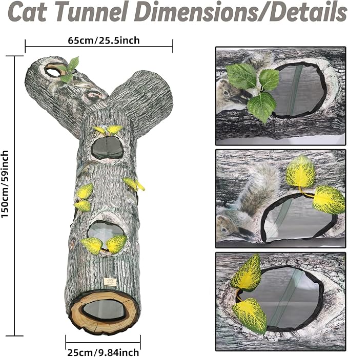 Cat Tunnel,3 Way Cat Toys,Tree Trunk Cat Tunnels for Indoor, Cat Maze for Kitty, Puppy, Kitten,Rabbit to Chase and Play, Collapsible Tube, Easy to Store Kitten Tunnel,L59,Tree Design Gift
