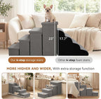 Zerbuger Dog Stairs with Storage, Grey 4 Steps Dog Ramp no Condo for Bed | 23" H Wider Dog Steps for High Beds Couch, Folding Storage Pet Stairs Gift for Climbing Small/Medium/Large Old Dogs Cats