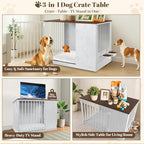 TBWIND 36" Dog Crate Furniture End Table for Medium Dogs, White | Furniture-Style Dog Crate with 270° Rotating Door, 360° Feeding Station, Dual Latch Locks & Soft Cushion
