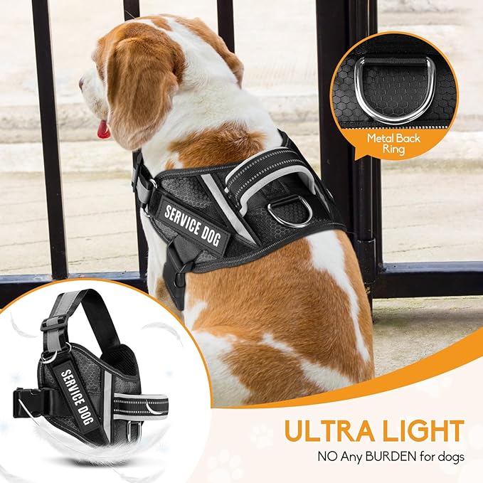 Service Dog Vest Harness and Leash Set, Animire in Training Dog Harness with 10 Dog Patches, Reflective Dog Leash with Soft Padded Handle for Small, Medium, Large, and Extra-Large Dogs (Black,XL)