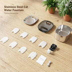 PartsBling Stainless Steel Cat Water Fountain, 4.2L/142 oz | Cordless Pet Water Fountain with Sensor, 5000mAh Rechargeable Battery, Ultra Quiet, 4 Filters, for Cats & Small Dogs, Black