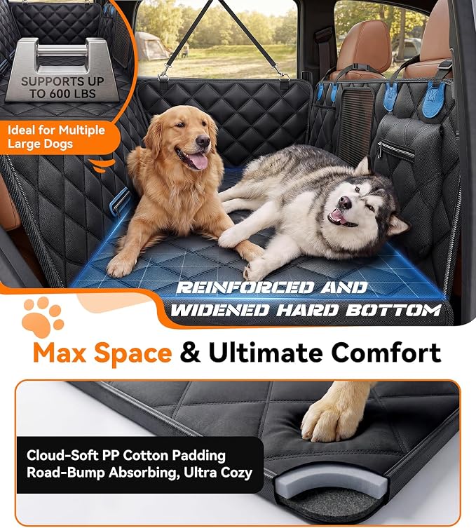 Rorhxia Truck Dog Seat Cover for Backseat, [Ultimate Safe, Comfort and Large Space] Waterproof 600D Heavy Duty Dog Car Hammock, Release Passenger Seats, Full-Size SUV/Truck, Large Dog Friendly, XL