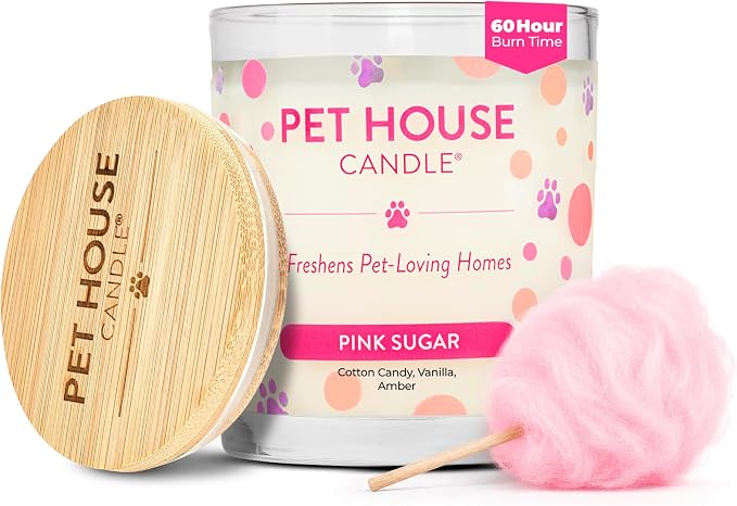 Pet House Candles, Scented Candles for Pet Homes, Natural Plant-Based, 60 Hour Burn Time - Pink Sugar, 9 oz