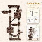 Heybly Cat Tree, 71-Inch-Tall Tower for Indoor Cats with 2 Perches HCT034BW | Large Cat Furniture with 2 Big Condos, 2 Hammocks, Basket, Scratching Pad, Multi-Level Cat Condo, Leopard Print