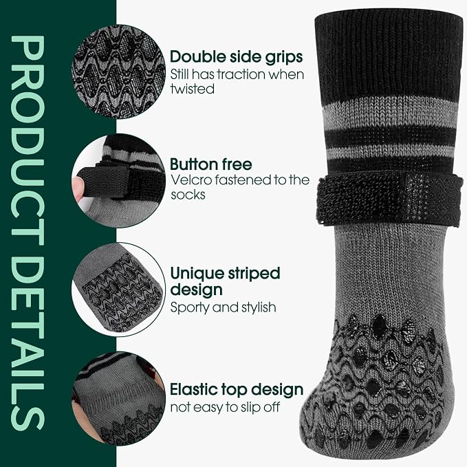 Kuoser Dog Socks for Hardwood Floors Anti Slip, Grippy Socks for Dogs to Prevent Licking Paws, Comfy Booties Dog Anti Scratch Socks Pet Protectors for Jnjured Paw, 4 Pack-M