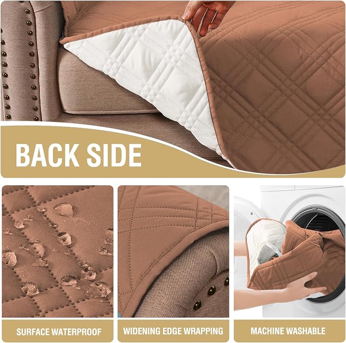 H.VERSAILTEX 100% Waterproof Sofa Covers for 2 Cushion Couch Modern Sofa Covers Waterproof and Washable Thick Soft Couch Cover for Dogs with Elastic Straps (Loveseat, Terracotta/Beige)