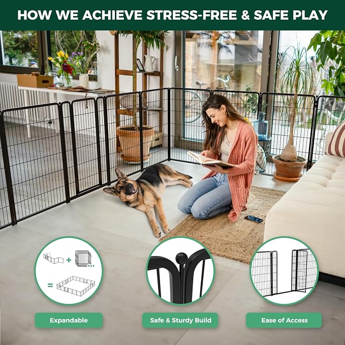 FXW Homeplus Indoor Dog Playpen, 45" H, 12 Panels, for Large Dogs | Stress-free play, Heavy-duty, Semi-open design, Easy setup, Threshold-free gate, Expandable, Patented