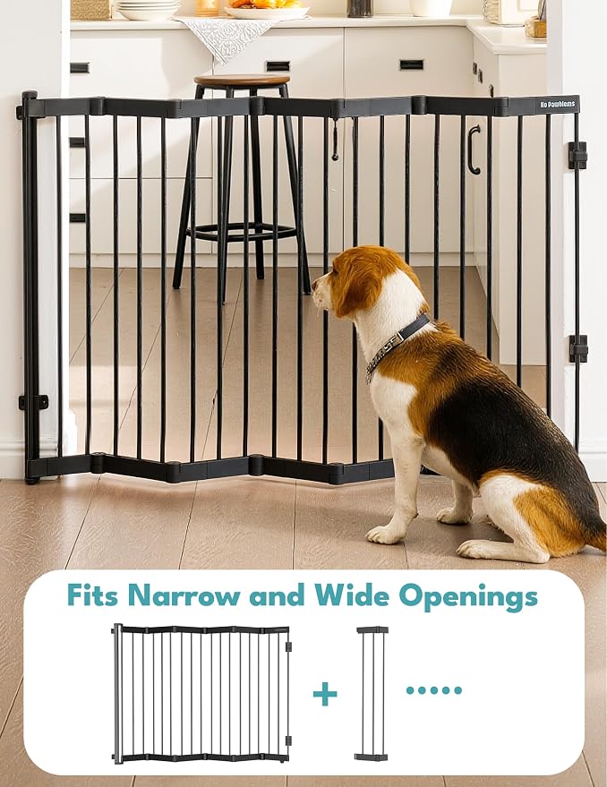No Pawblems Retractable Safety Gate, Metal Adjustable Dog Gate for Doorways, Stairs & Hallways, Expands to 45" Wide, 36" Tall Gate, Auto Retract Design, No Bottom Bar, Black