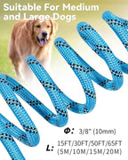 Joytale Long Dog Leash for Yard Tie Out & Recall Training, Blue, 15FT | Secure Locking Carabiner, Removable Padded Handle, Reflective Webbing for Night Safety, Ideal for Outdoor Play and Camping