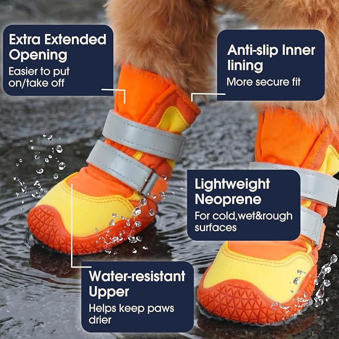 IECOii Dog Shoes for Hot Pavement, Non-Slip Dog Boots for Hiking, Camping | Water Resistant | Anti-Slip Rubber Sole | Secure Stay-On Fit | Reflective & Dual Adjustable |Summer Winter Paw Protector |