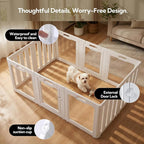 Soulbond Clear Acrylic Dog Playpen Indoor (24 Inch, White, 10 Panels) | Non-Slip,Tool-Free Assembly, External Door Lock Play Pen for Puppies and Small Dogs