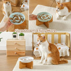 Elevated Slow Feeder Cat Bowl - Melamine Cat Food Plate with Anti-Slip Bamboo Stand - Whisker Friendly Feeding Bowl - Raised Maze Dish for Slow Eating - Pale Blue