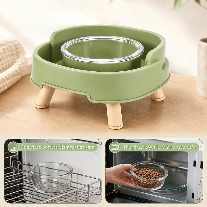Ant Proof Cat Food Bowl, Elevated Cat Feeding Bowl, Green, 2pcs | Prevents Ants from Entering and Reduces Neck Stress, Non-Slip Elevated Cat Feeding Bowl
