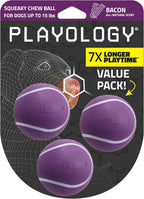 Playology Dog Toys | Squeaky Chew Ball for Dogs, Value 3-Pack | Bacon Scented Small Dog Balls | Bouncy Floating Chew Toys for Fetch