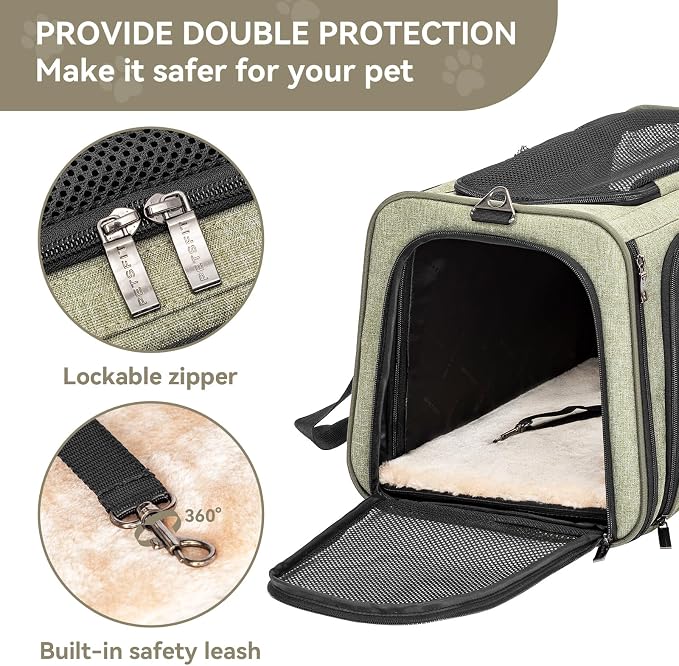 Petsfit Large Double Expandable Cat Carrier for Large Cats and Small Dogs | 19 x 12 x 12 in; dual-side expansion for large cats and small dogs, with anti-sag frame and locking zippers; up to 18 lb.