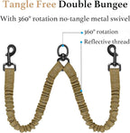 iYoShop Dual Dog Leash - 360° Swivel, No Tangle Walking Leash with Shock Absorbing Bungee for Two Dogs (Large, 25-150 lbs, Khaki)