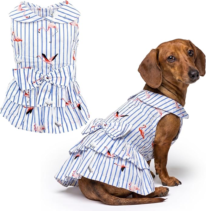 Parisian Pet Flamingo Dog Dress - Summer Clothes for Large Dogs Girl - Stylish Pet Dress - Comfortable Sleeveless Dog Outfits - Lightweight and Breathable Puppy Clothes - Dresses for Dogs