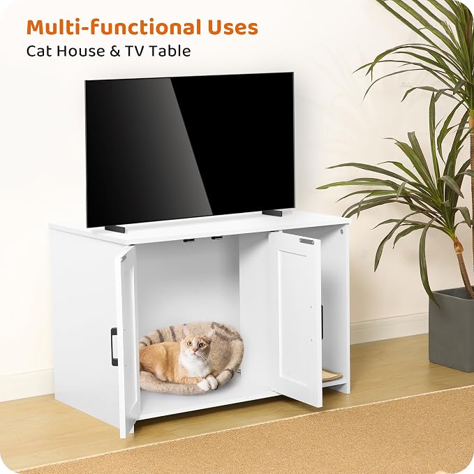 DWANTON Litter Box Enclosure, Wooden Cat Washroom Indoor, 27.6", 107WEE