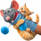 Pounce & Purr Meow Mitt Wearable Cat Wrestling Glove Puppet - Mouse | Catnip & Silvervine plush hand puppet, crinkle sounds & wiggling arms - dual-layer interactive toy, indoor cats & kitten