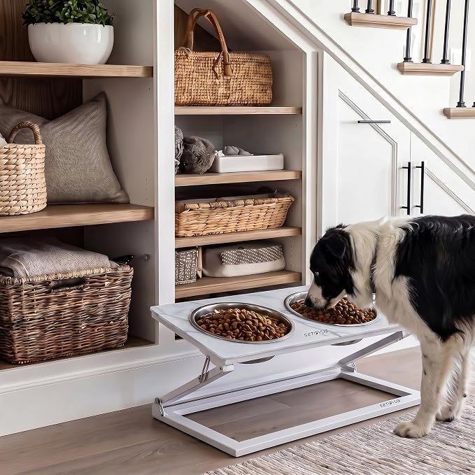 Elevated Dog Bowl, Adjustable Height and Tilt Angle Dog Bowl Stand | Precisely Adjust Height And Tilt Angle, Easy To Clean, Equipped With 2 Stainless Steel Food Bowls, Sturdy And Durable.