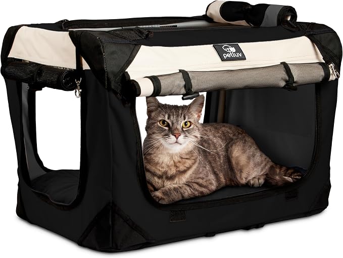 Cat & Dog Pet Carrier, Soft-Sided, Large 24"x16"x16", Fits Large Cat, 2 Cats, or Medium Dog Comfortably, Great for Travel & Vet Visits, Privacy Windows, Removable Bed, Locking Zippers, Foldable