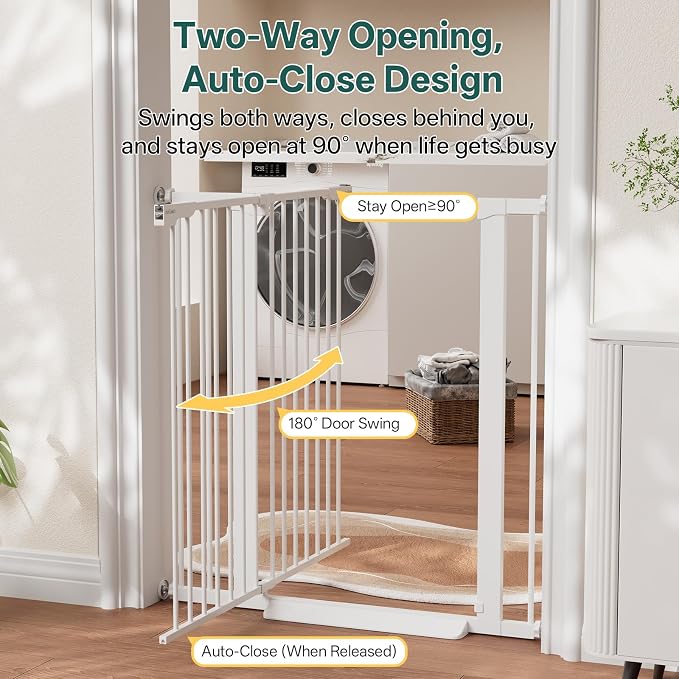 InnoTruth 27-36.6 in Wide x 35.5 in High Extra Tall Baby Gate, White | Indoor Metal Dog Gate for Stairs and Doorways, Auto Close Walk Through Door for Pets, Double Lock, Pressure or Hardware Mount