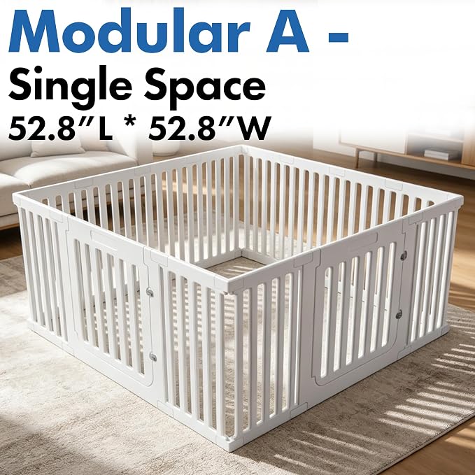 Indoor Dog Playpen w/Door, Modular 2 Room & Toilet Area, 12 Panels & 2 Doors, Height 25.6 Inch, White