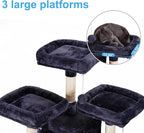 Hey-brother Cat Tree Tower with Stable Multi-Level Padded Perches, MPJ034G | 71 Inches Large Cat House with 3 Platforms, Basket, 2 Cozy Condos, Scratching Posts, Toys Ball for Indoor Cats, Smoky Gray