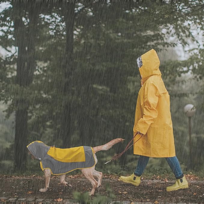 IECOii Hooded Dog Raincoat,Reflective Large Dog Rain Poncho,Ensure Safety in Low - Light Conditions, Adjustable Fit with Magic Sticker,Lightweight Waterproof Pet Rain Coat,Yellow,XXL