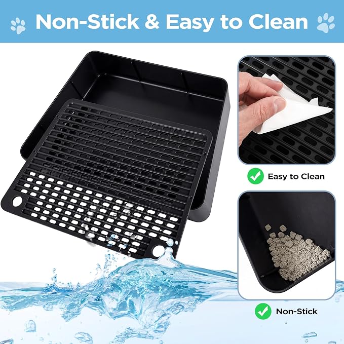 Adjustable Litter Box Step, Cat Litter Box Ramp/Catcher with Wooden Feet | 2 Steps,Fits Automatic Litter Box Steps, Filter Function, Anti-Tracking, Easy to Clean, For Small & Elderly Cats