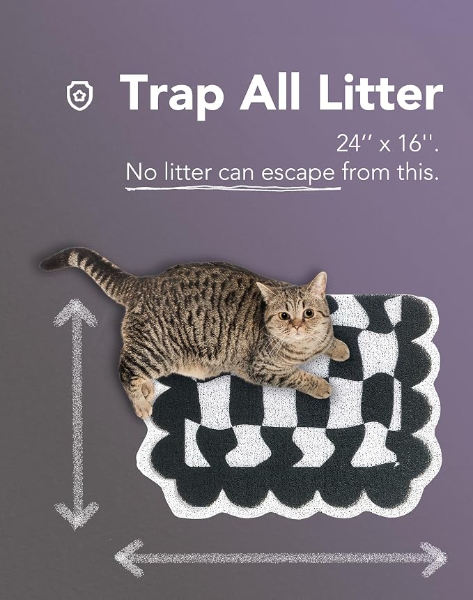 Lukamoo® Cute Cat Litter Mat (24''x16''), Large, for Kitty Litter & Cute Cat Litter Box, Accessories for Indoor Cats.
