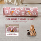 Straight Cat Tunnel for Indoor Cats 47"x12", Pink Flower | Cute Cat Toys, Collapsible Tunnel Tube with Hanging Balls for Puppy Kitten Rabbit