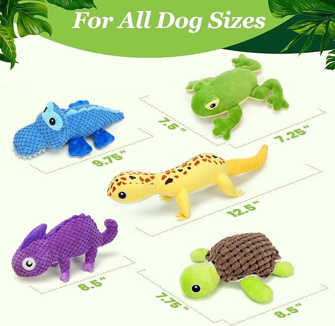 Prime Pets Dog Toys, 5 Pack, Plush Crinkle Squeaky Dog Toys, Assortment Value Bundle Animal Pet Toy for Small Medium Large Dogs, Stuffed Puppy Chew Toy