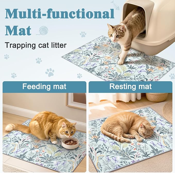 Bienbee Cat Litter Mat, 2 Pack 33" x 22" Machine Washable for Litter Boxes | Cat Litter Rug with Waterproof Backing, Non-Slip Grip and Soft On Kitty Paws to Catch Litter and Protect Floor