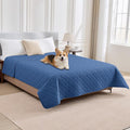 PAWFINITY Waterproof Bed Cover for Dogs, Pet Blanket for Mattress Washable | Paw Print Quilted, Hair Resistant, Anti Cat Scratch, Pee Proof Furniture Protector for Cal King Bed, 82x102 Inch, Blue