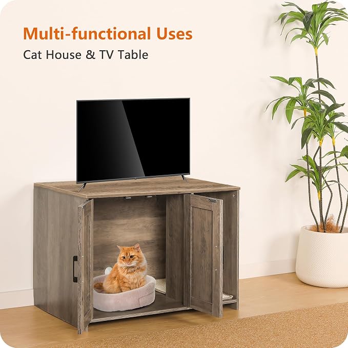 Dwanton Litter Box Enclosure, Wooden Cat Washroom Indoor, 27.6", 107GG