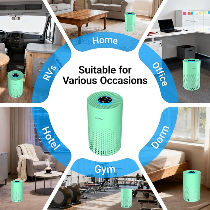 2 Pack Cobectal Air Purifiers for Home Bedroom, Air Cleaner with HEPA 3-in-1 Filter for Room up to 1050 ft², Aroma Function, Sleep Mode, Portable Air Purifiers for Office, Dorm, RVs, Hotel, Green