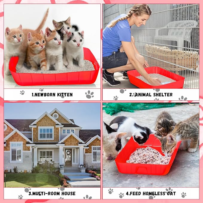 Bokon 25 Count Disposable Litter Box for Cat, Large Disposable Litter Tray for Travel Home Durable Portable Plastic Kitty Litters Boxes Leak-Resistant Easy-Grip Rim, 15.7 x 11.8 x 3 Inches(Red)