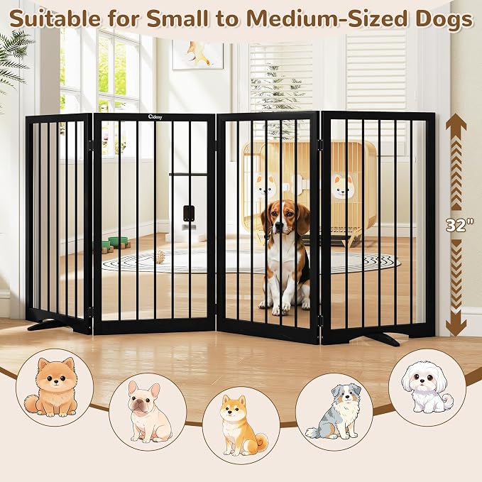 32" Extra Tall Free Standing Dog Gate Indoor, Foldable Pet Gate | for Doorways Stairs, 4-Panel Dog Fence with Support Feet for Stability, Folding Puppy Gate Easy to Carry No Drilling 72"x32"