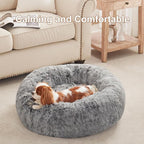 30 inches Faux Fur Fluffy Donut Dog Bed for Medium Dogs,Dark Grey | Calming Plush Round Pet Bed with Removable & Washable Cover,Fits up to 45 lbs Pets