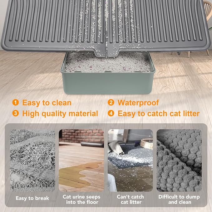 UPSKY Large Cat Litter Mat 31" x 24 Waterproof and Washable, Soft on Paws | Litter Catcher Pad, Cat Litter Trapping Mat, Scatter Control, Fits Most Litter Boxes, Use for Dogs & Cats, Grey