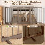 Free Standing Dog Gate Indoor, Foldable Dog Gate for Doorways Stairs | 3-Panel Freestanding Pet Gate with Support Feet for Stability, Folding Puppy Gate Easy to Move, Doggy Gate 54"x24", Brown