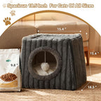 Dogpals Indoor Cat House - Large Cat Cave Bed with Fluffy Balls, Foldable Cat Bed Cave and Apartment with Pads, Suitable for Multiple Small and Large Cats, 18.5x15.4x15.4inches (Deep Grey, XL)