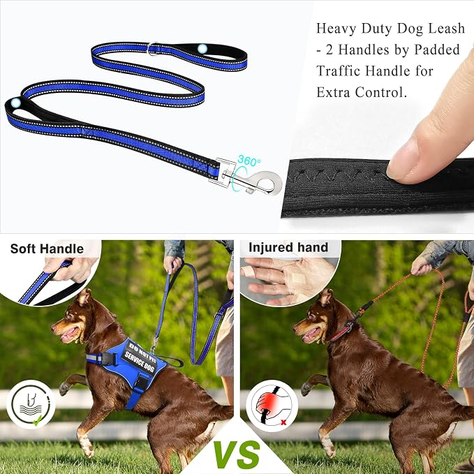 Service Dog Harness and Leash Set, Training Dog Vest with 10 Dog Patches, Emotional Support Therapy Dog Vest Harness for Small Medium Large and Extra Large Dogs(Blue, XL)
