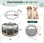 Love's cabin Pet Puppy Dog Playpen, Large Dog Tent Crates Cage Indoor/Outdoor, Portable Playpen for Cat, Foldable Pop Up Dog Kennel Playpen with Carring Case, Removable Zipper Top, Khaki