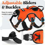 rabbitgoo Escape Proof Dog Harness for Medium, No Pull with Lift Handle | No Escape, Full Soft Padded, Reflective Adjustable Vest, Leash Clip for Walking Hiking Training, Orange, Medium