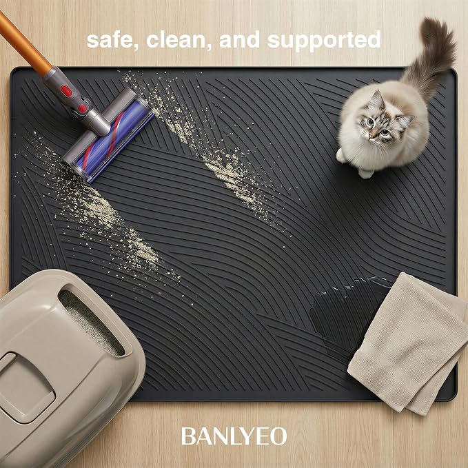 Cat Litter Box Mat - XL Extra Large Size 40 x 30 in, Water Proof, Kitty Litter Trapping Mat, Easy to Clean, Scatter Control, Odorless, Pet Supplies for Indoor Cats, Dark Gray