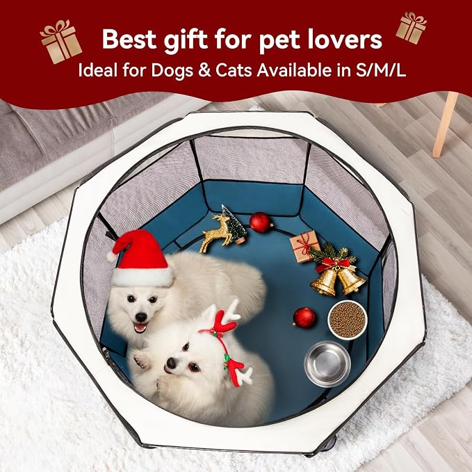 PETSFIT Portable Dog Playpen 36", Removable Waterproof Mat, Zippered Roof | 3-Second Setup, Collapsible Storage, RV Camping Travel, Indoor Outdoor Use, Medium Dogs and Cats, 36"L x 36"W x 21"H