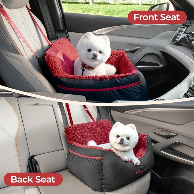 BurgeonNest Dog Car Seat for Small Dogs & Cats Under 25 lbs, Black red